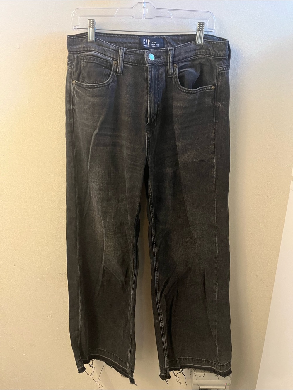 GAP Womens High-Rise Washed Black Wide-leg Jeans